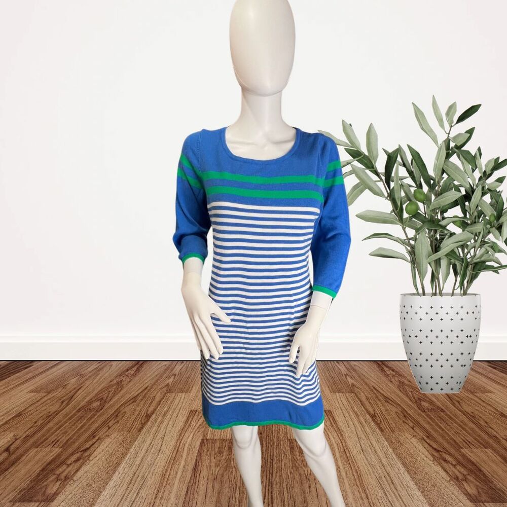 Design History Dress XL Colorblock Mod Style Nautical Striped Casual Knit Dress